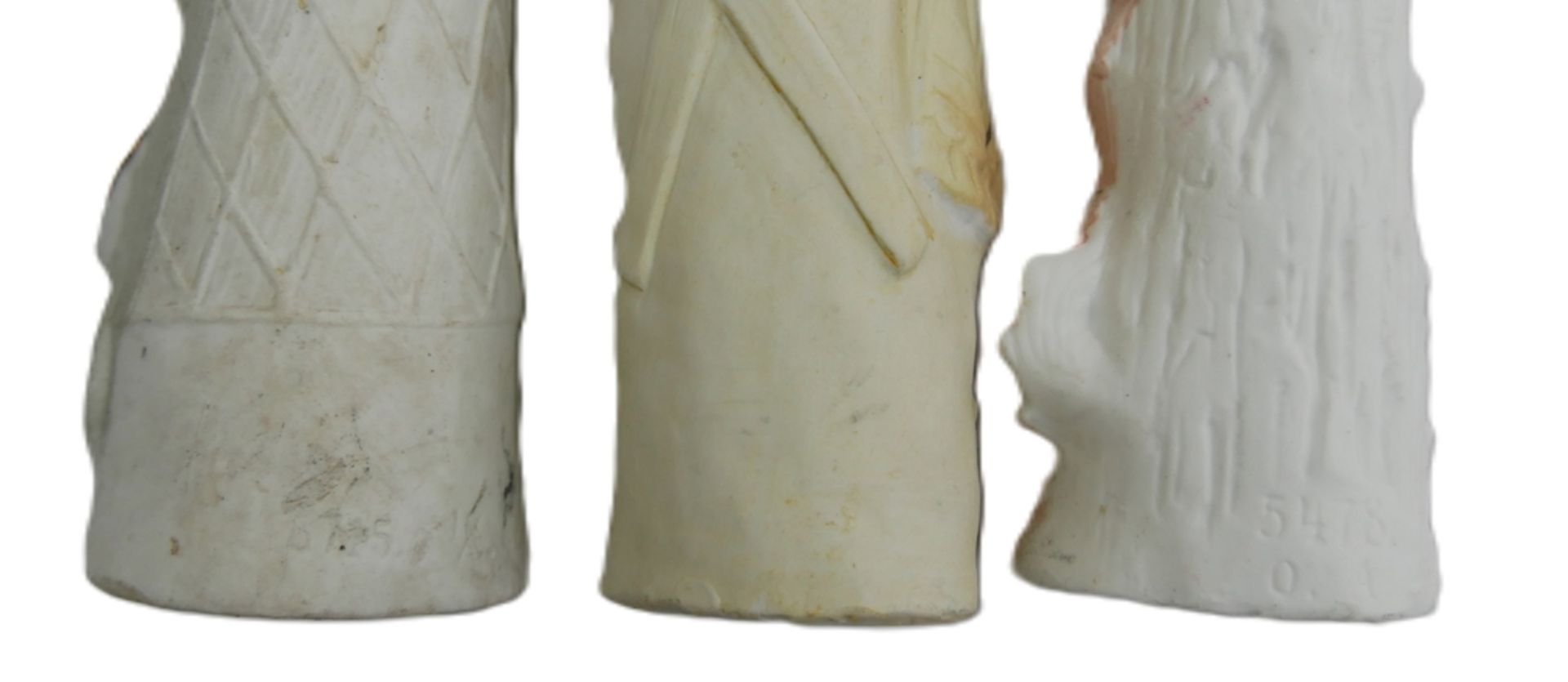 3 antike Bisquitt Porzellanfiguren, 1x feine Dame, Höhe ca. 21 cm, 1x Knabe mit Schuh, Höhe ca. 20,8 - Bild 2 aus 2