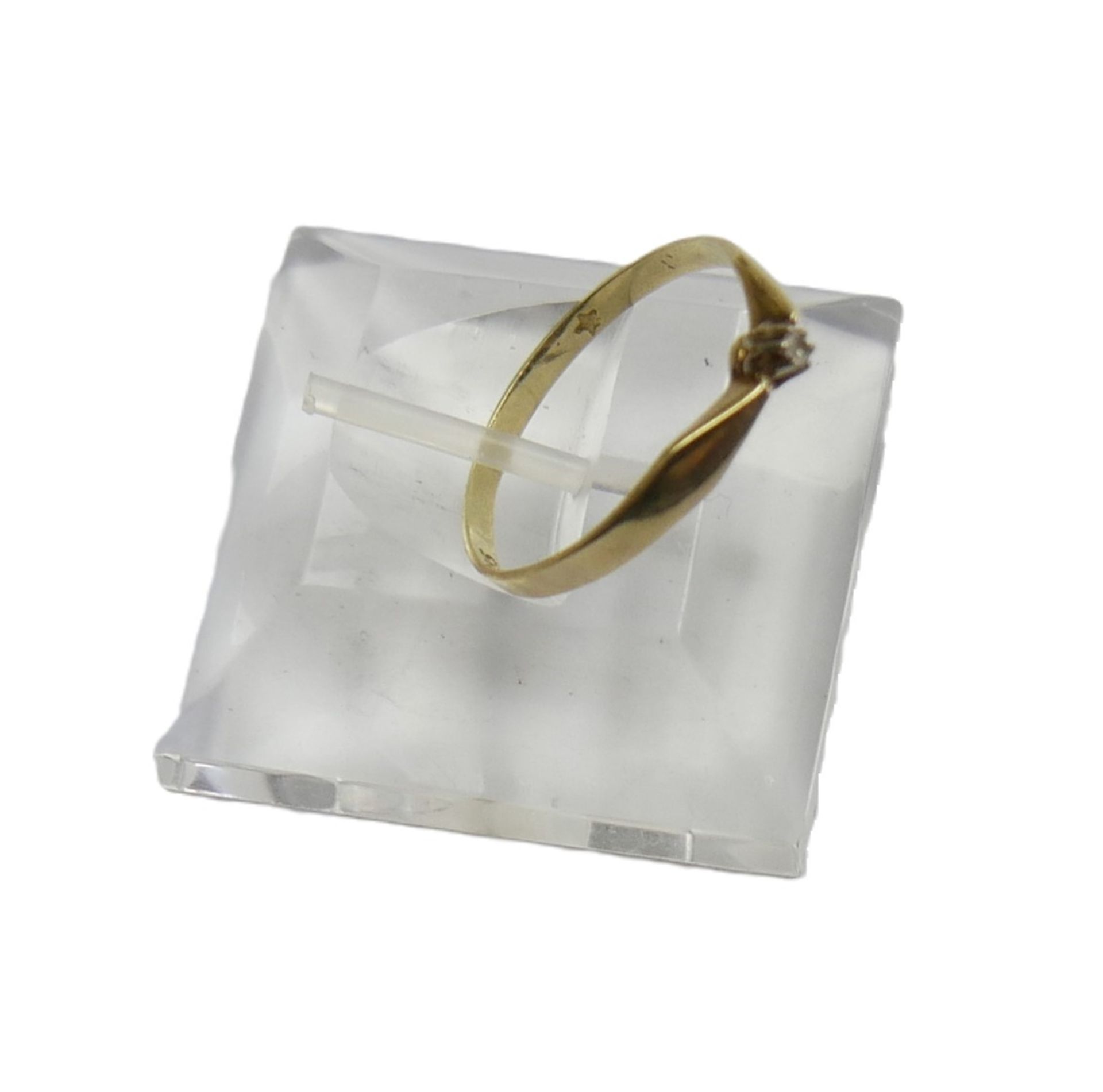 Damenring, 585er Gelbgold, besetzt mit kleinem Diamant. Ringgröße 58 - Bild 2 aus 2