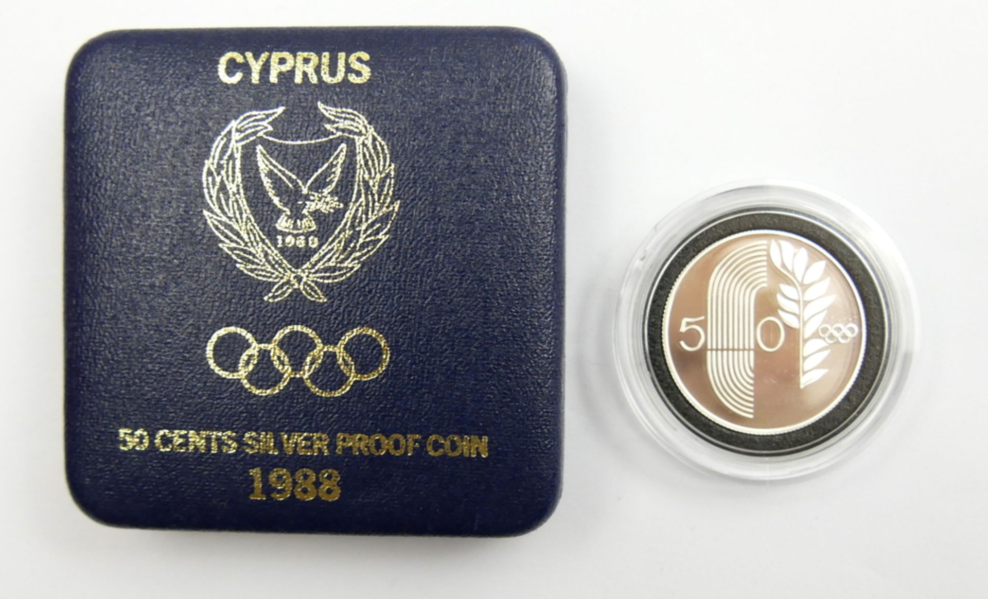 Zypern 1988. 50 Cent 1988 Silbermünze Spiegelglanz im Etui