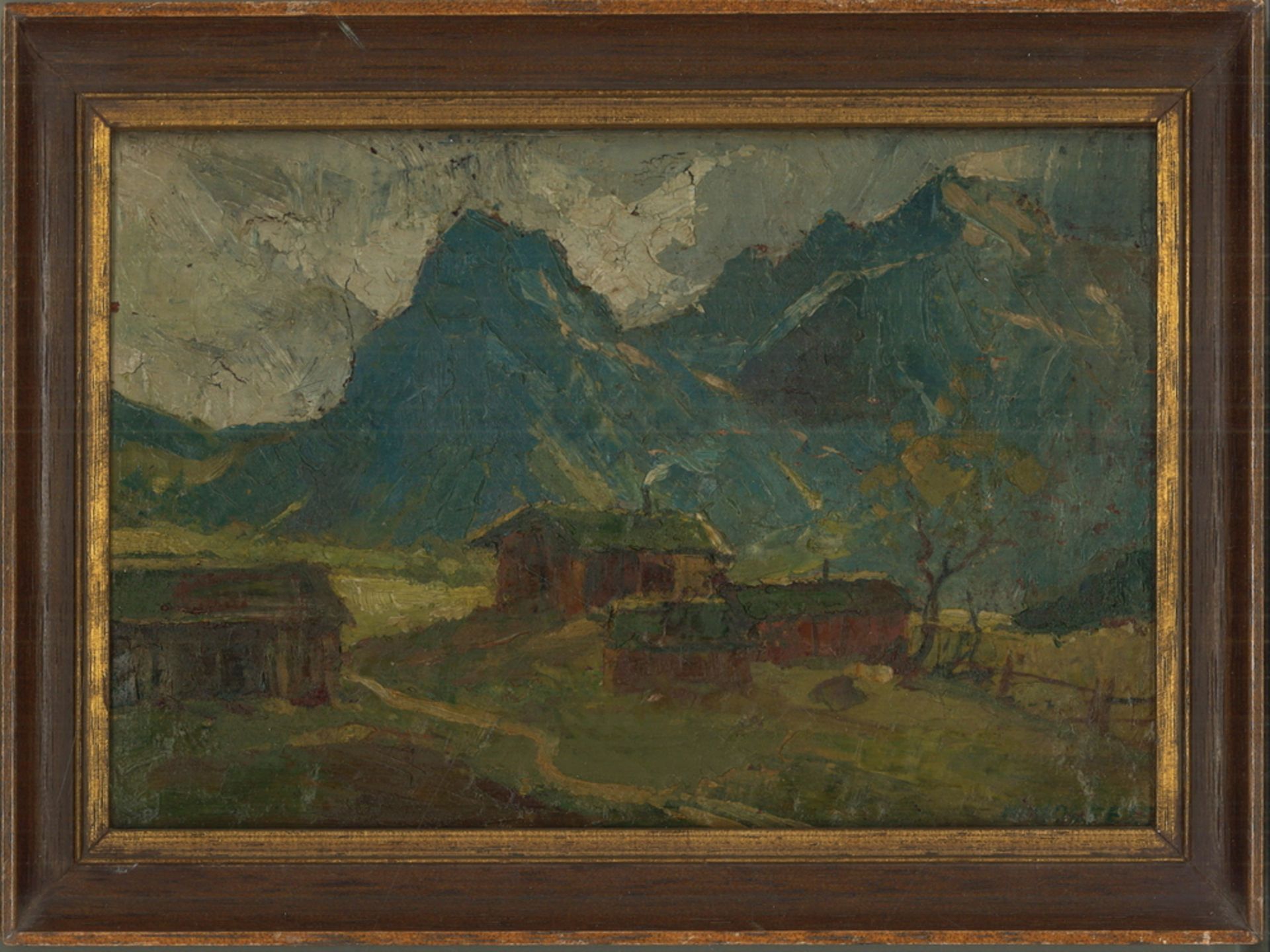 Karl HOLFELD (1921-2009) Ölgemälde auf Platte "Haus und Scheune in Prerow (c.1955-1956)" rechts