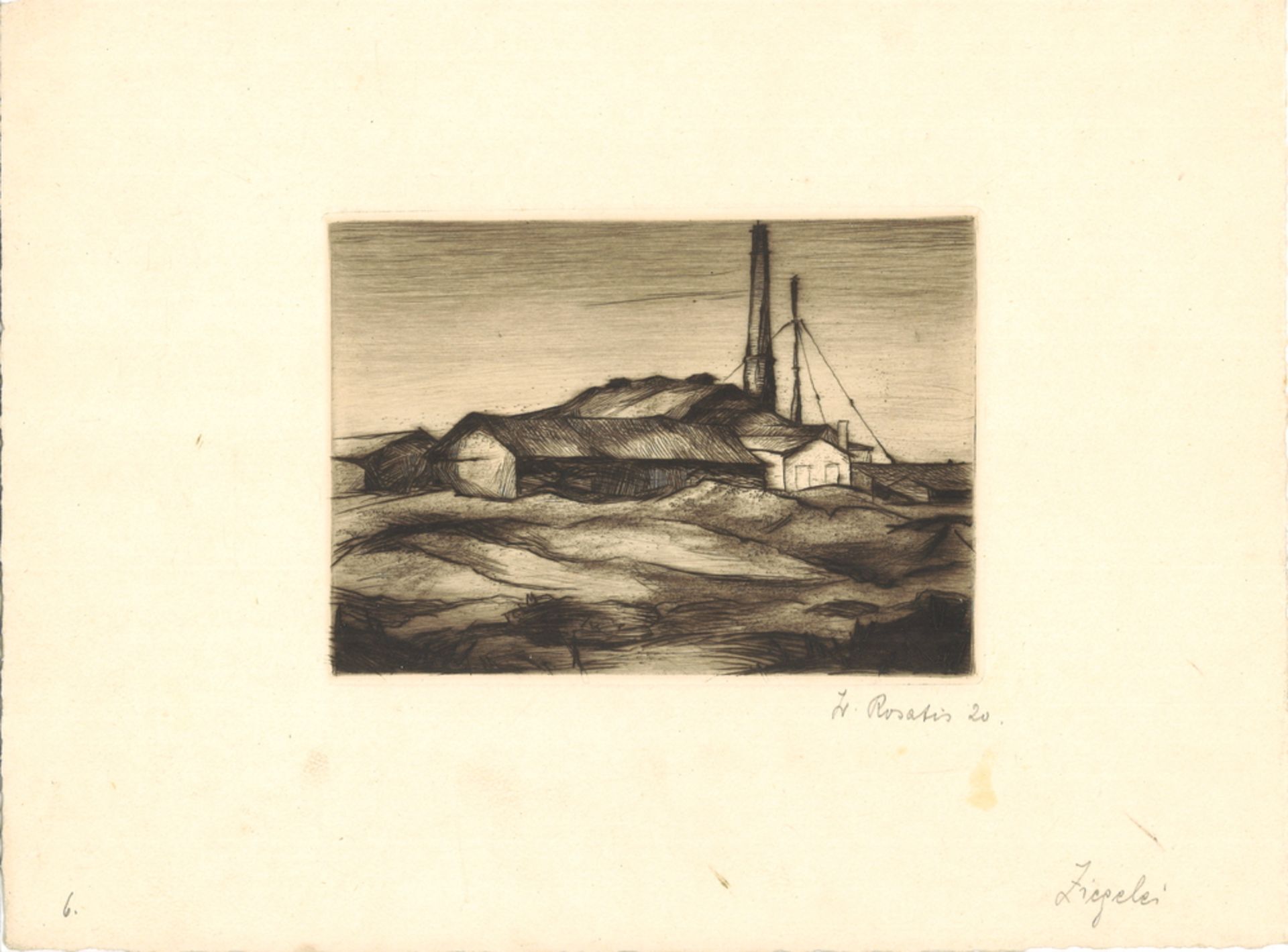 Radierung "Ziegelei" von Waldemar Rosatis (1898-1964), Signatur rechts unten, Maße: Breite ca. 34,