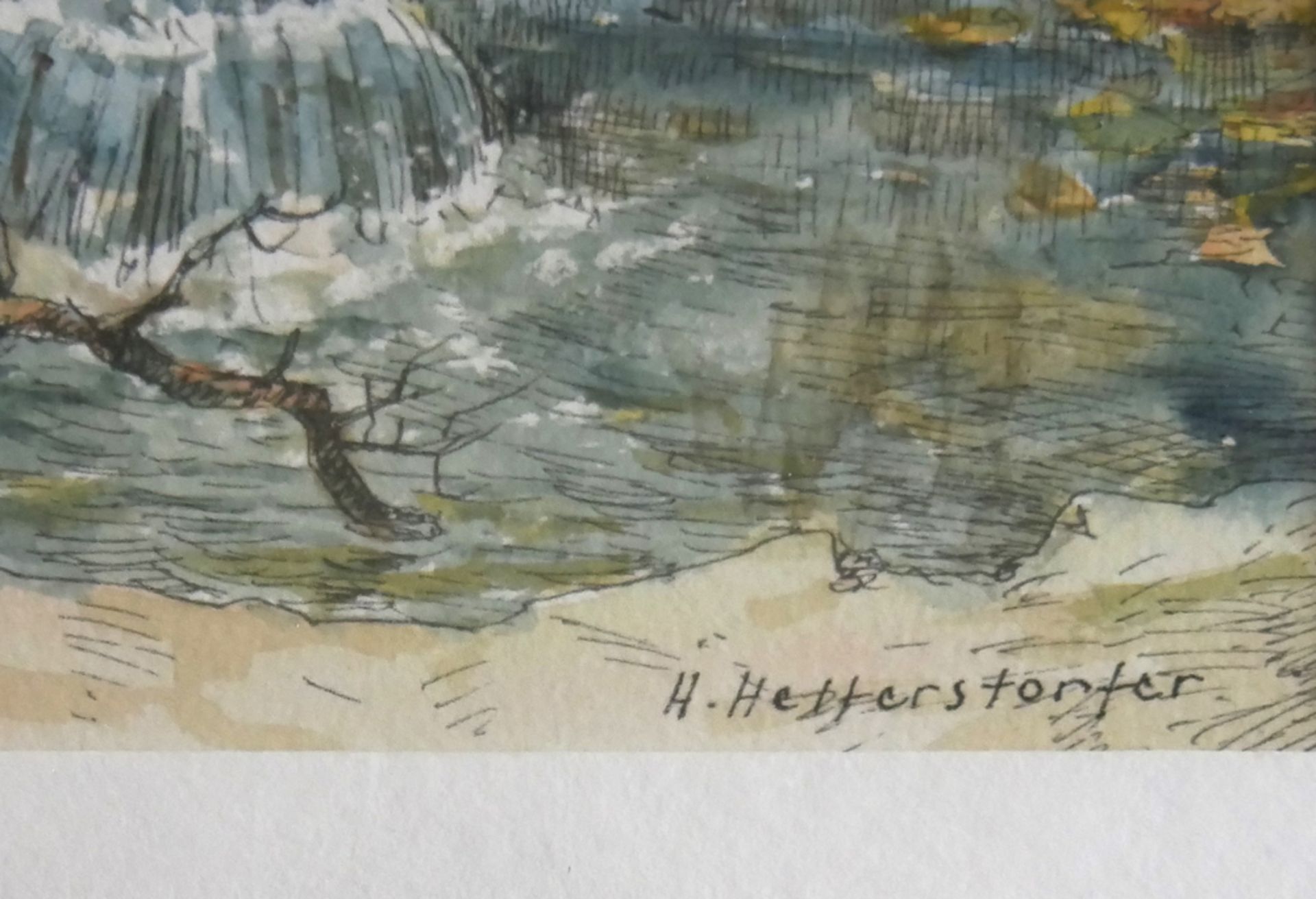 Hans HELFERSTORFER Maler und Zeichner der Schwäbischen Alb (1908-?) Tusche koloriert "Bachlauf", - Bild 2 aus 2