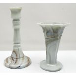 Opalglas / Steinglas Vintage Vase + Leuchter Höhe ca. 20 cm und ca. 14,5 cm. Gebrauchter guter