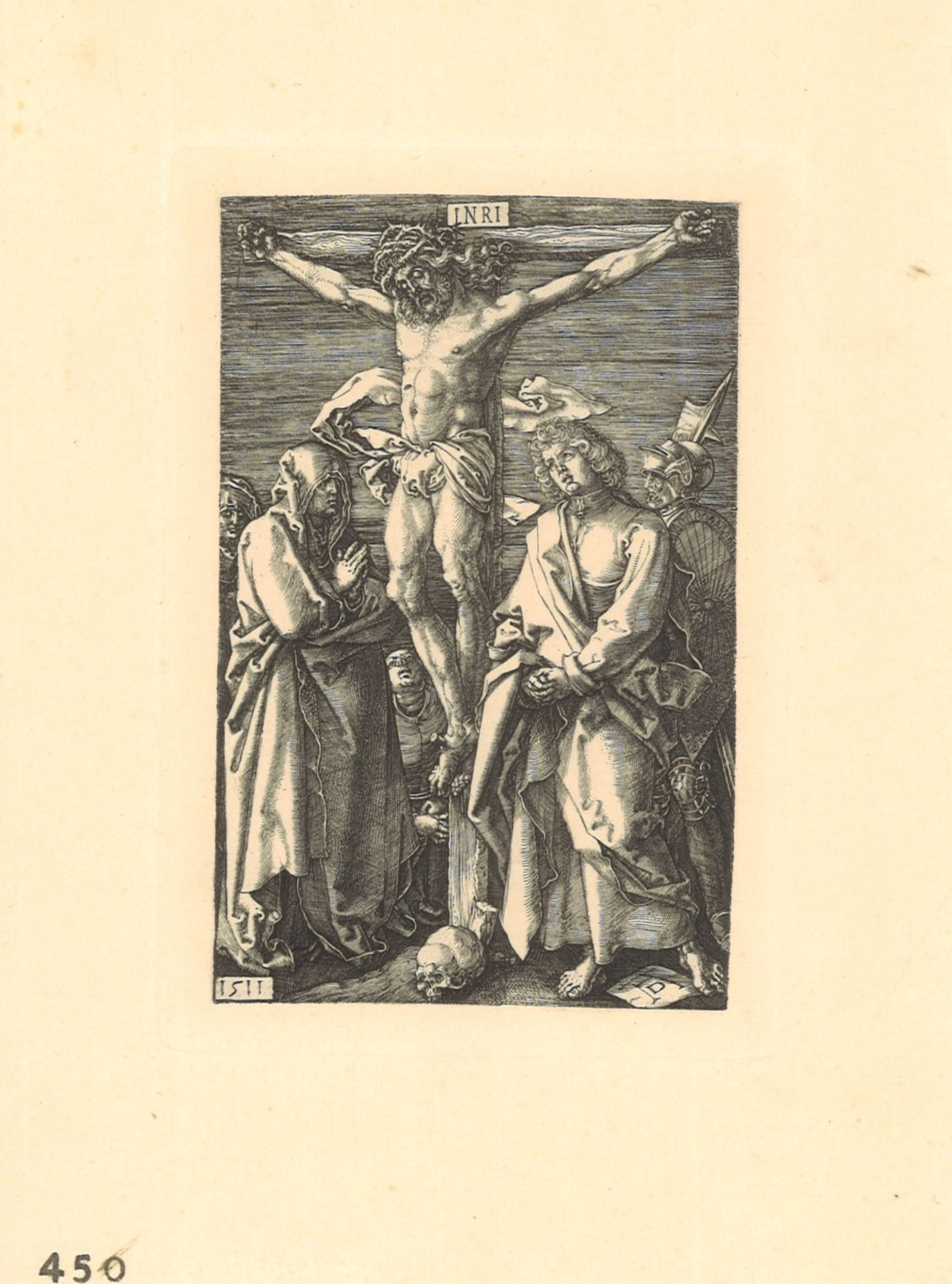 Druckgrafik "Christus am Kreuz" von Albrecht Dürer (1471-1528), 1511, Monogramm unten rechts,