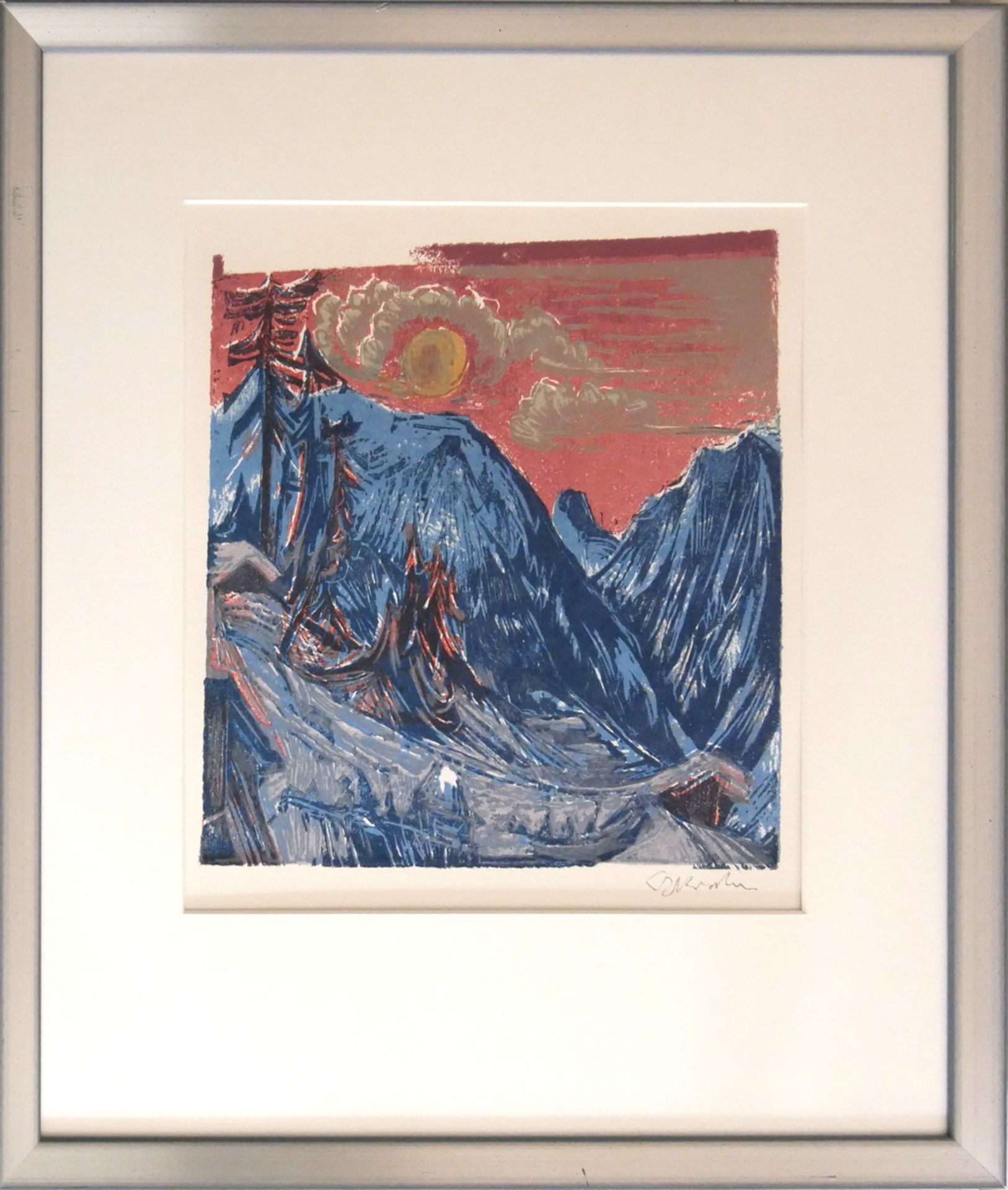 Ernst Ludwig KIRCHNER (1880-1938) Druckgraphik "Wintermondnacht" hinter Glas gerahmt, rechts unten