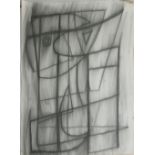 Kohlezeichnung, abstrakte Komposition, wohl Vladimir Erlebach (1934-2018), Maße: Breite ca. 56 cm