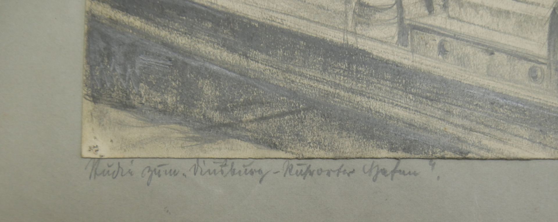Bleistift/Kohle-Zeichnung von Ernst August Funke,"Am Hafen", Signatur unten rechts, Blattmaße: - Bild 2 aus 2