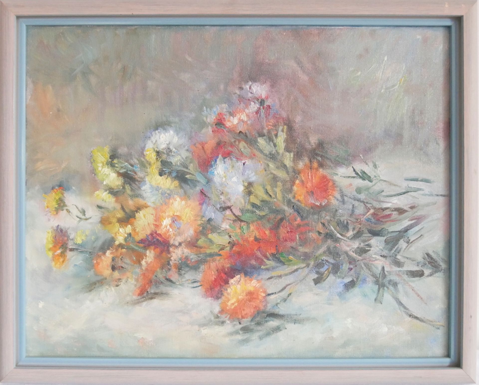 Josef SCHMITT (1896-1976) Ölgemälde auf Platte "Blumen Stillleben, gerahmt. Rechts unten ganz leicht