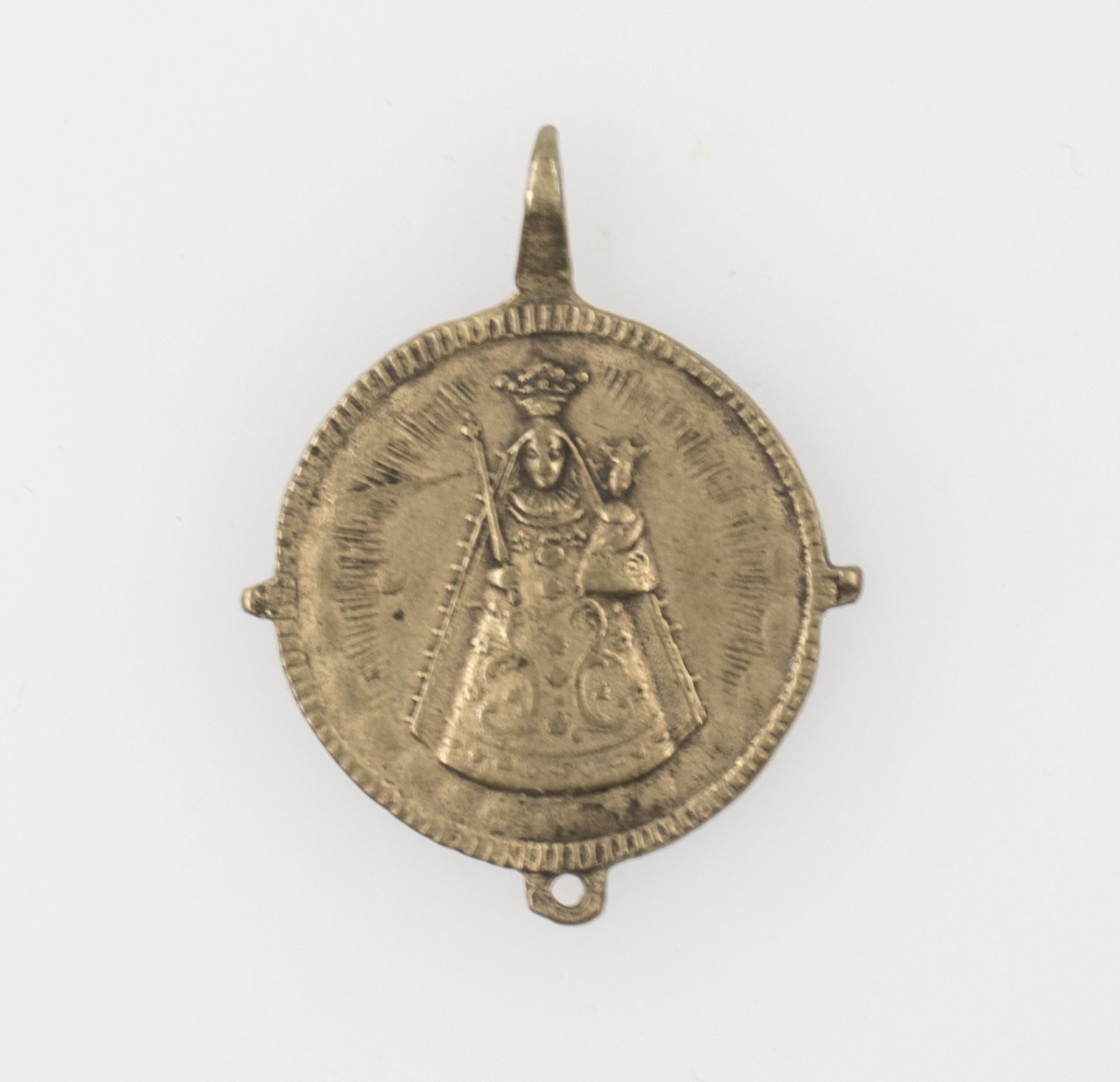 Tragbare christliche Medaille, Erzengel Michael, Rv. Hl. Maria. Durchmesser: ca. 27 mm. - Bild 2 aus 2