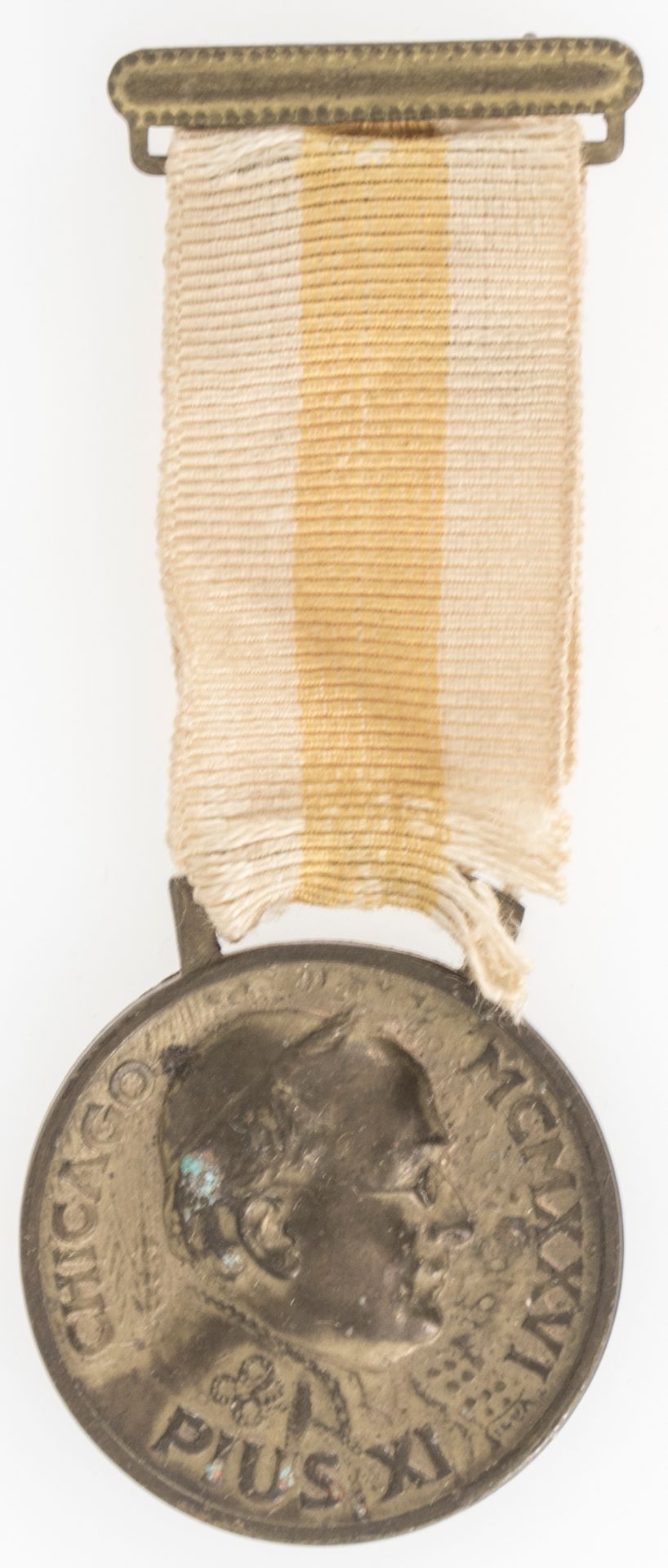 Vatikan, tragbare Medaille am Band zum Papstbesuch Pius XI. in Chicago 1926. Durchmesser: ca. 32