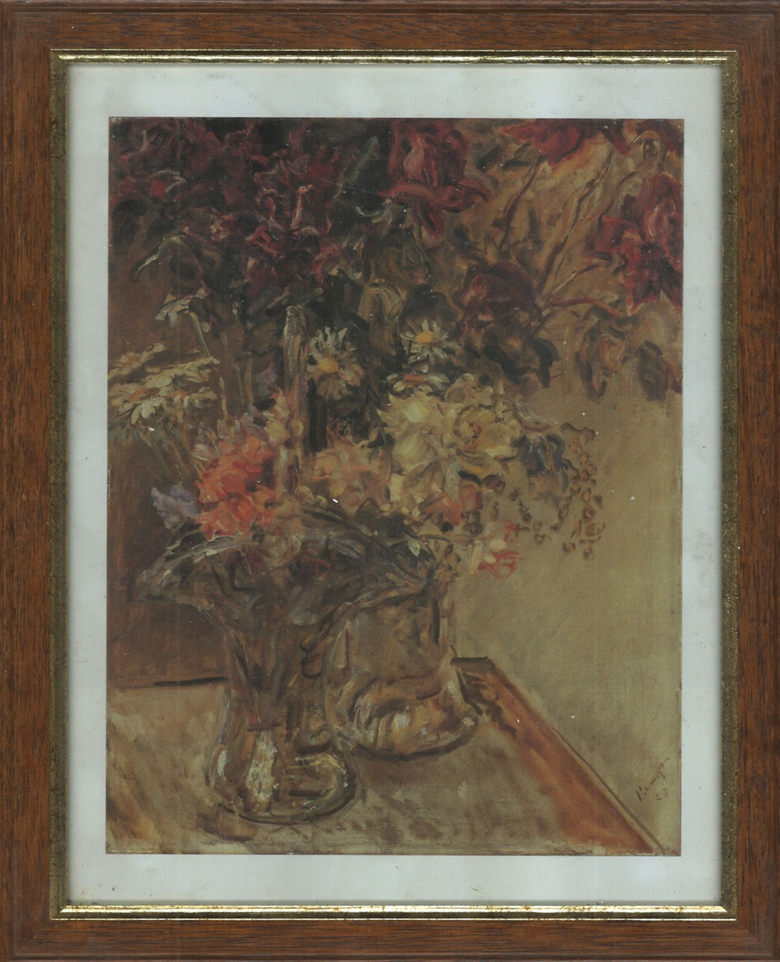 Druck nach dem Ölgemälde von Max Slevogt (1868 - 1932) "Sommerblumen" 1928, hinter Glas gerahmt.