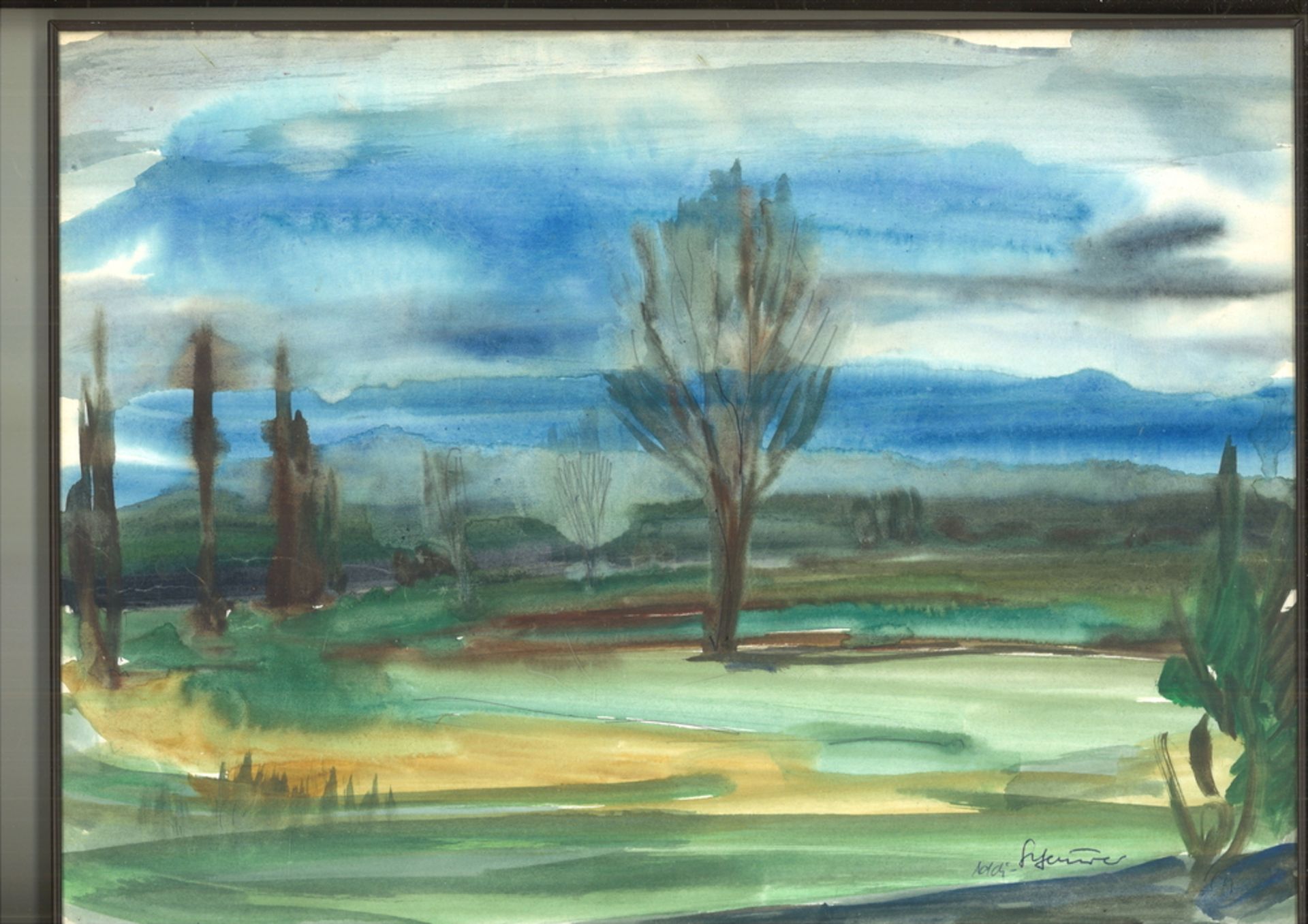 Addi SCHAURER (1912-1990) Aquarell "Landschaft" hinter Glas gerahmt, rechts unten Signatur Addi