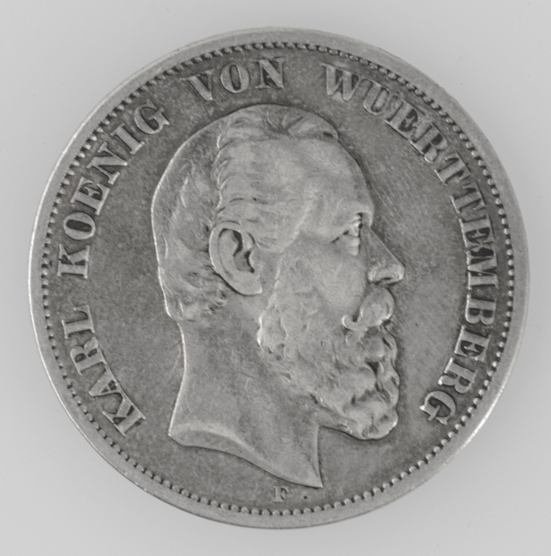 Deutsches Kaiserreich Baden 1876 F, 5 Mark - Silbermünze "Karl - Koenig von Baden". Jäger 173.