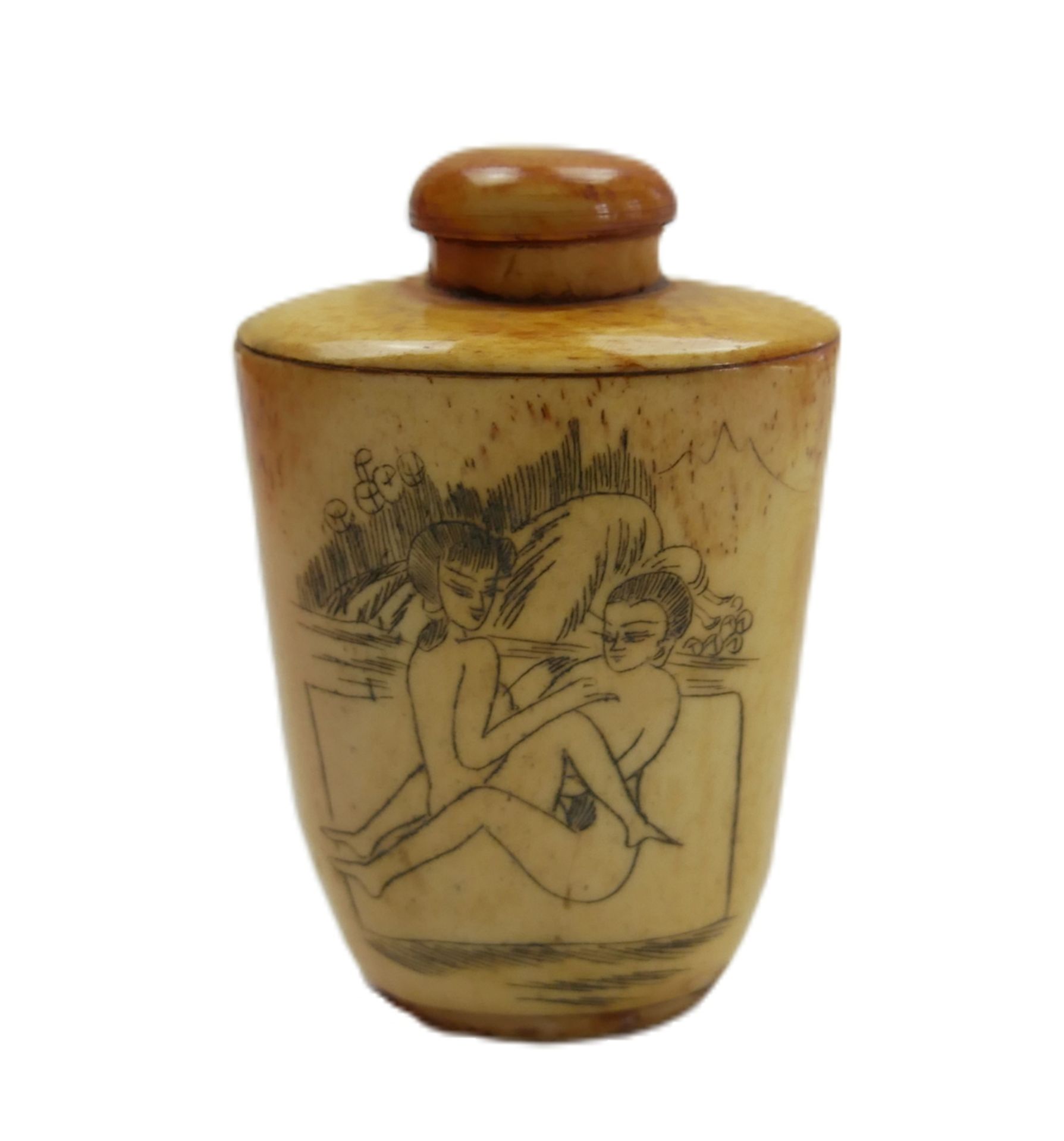 Snuff-Bottle / Riechfläschchen China, um 1900. Beidseitig mit Erotischen Motiven. Höhe ca. 7 cm