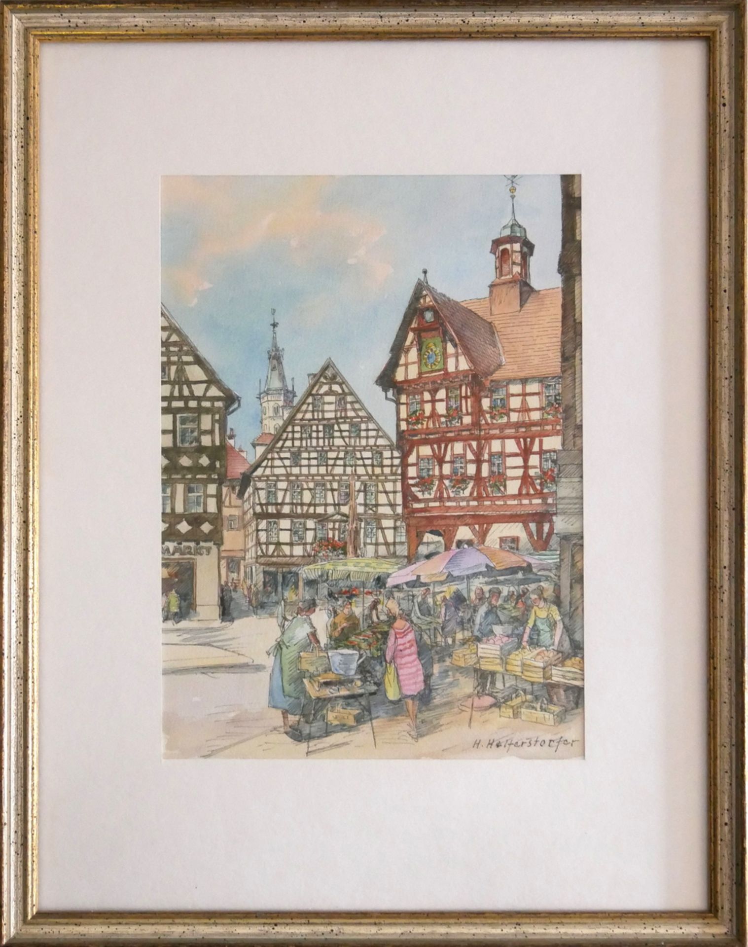 Hans HELFERSTORFER Maler und Zeichner der Schwäbischen Alb (1908-?) Tusche koloriert "