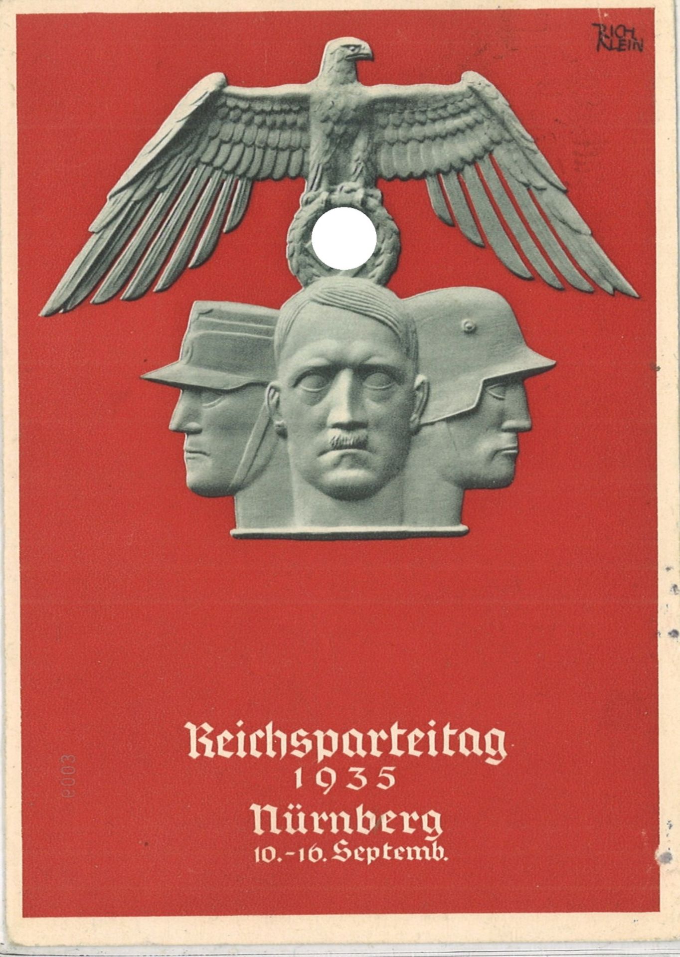 Festpostkarte Reichsparteitag Nürnberg 1935, SA/Hitler/SS Sonderwerbestempel Nürnberg