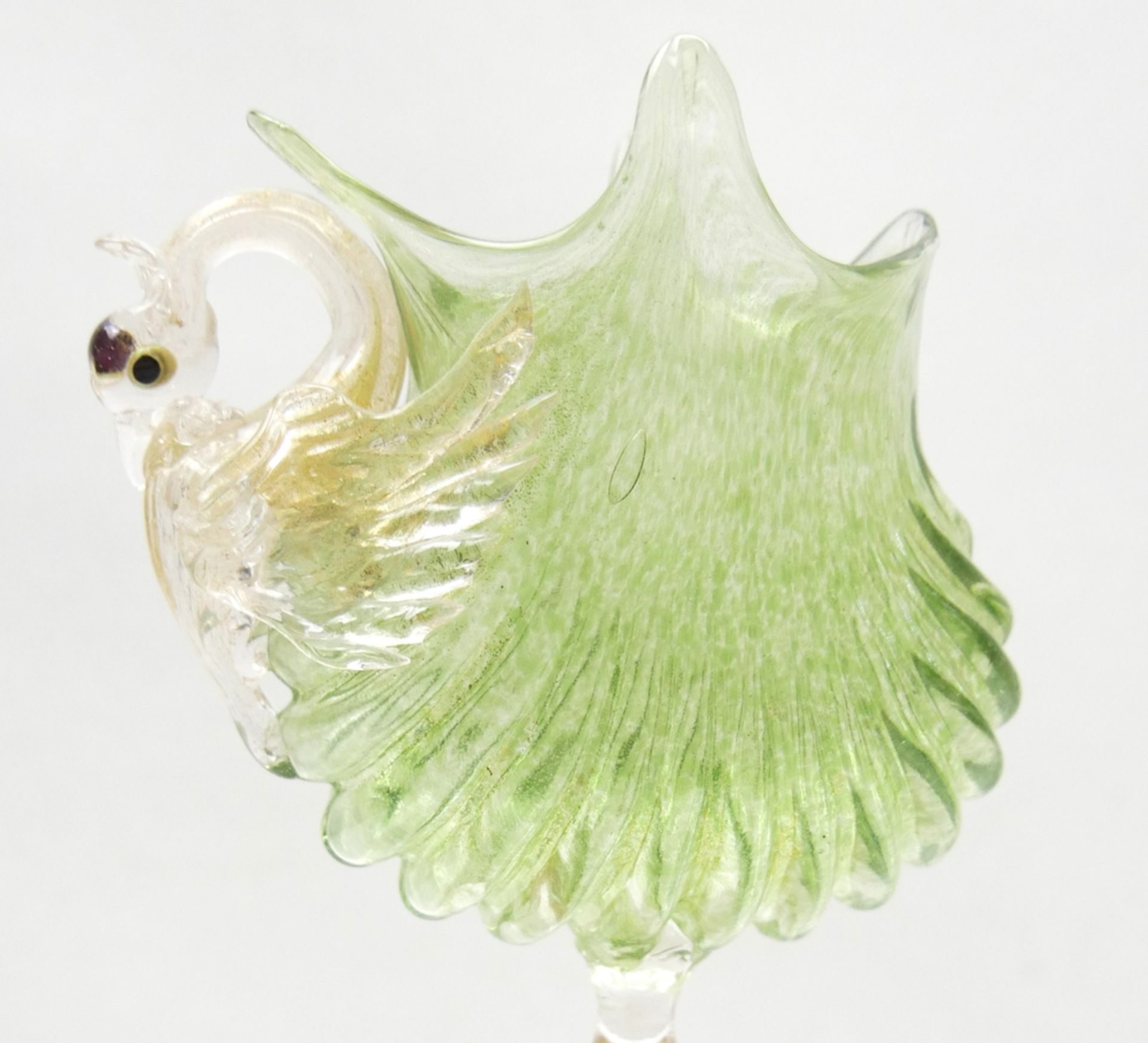 älteres Murano Flügelglas (wohl Marino Santi) dekorative Ziervase, farblos mit goldflitter im - Bild 2 aus 2