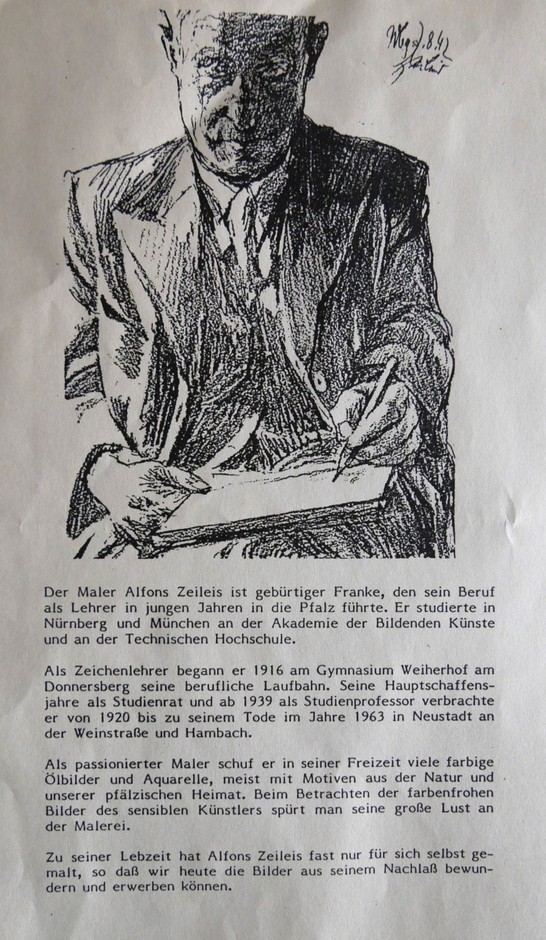 Alfons ZEILEIS (1887-c.1940) Aquarell "Blick auf Rheinebene ca. 1956" hinter Glas gerahmt. - Bild 2 aus 2