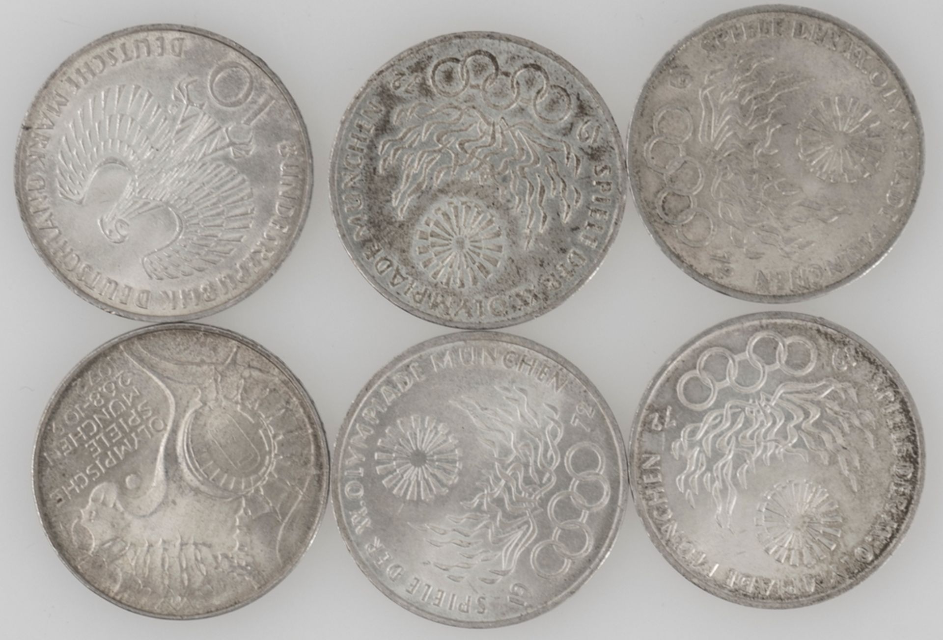 Deutschland 1972, Lot 10 DM - Silbermünzen "Olympische Spiele". Erhaltung: ss. - Image 2 of 2