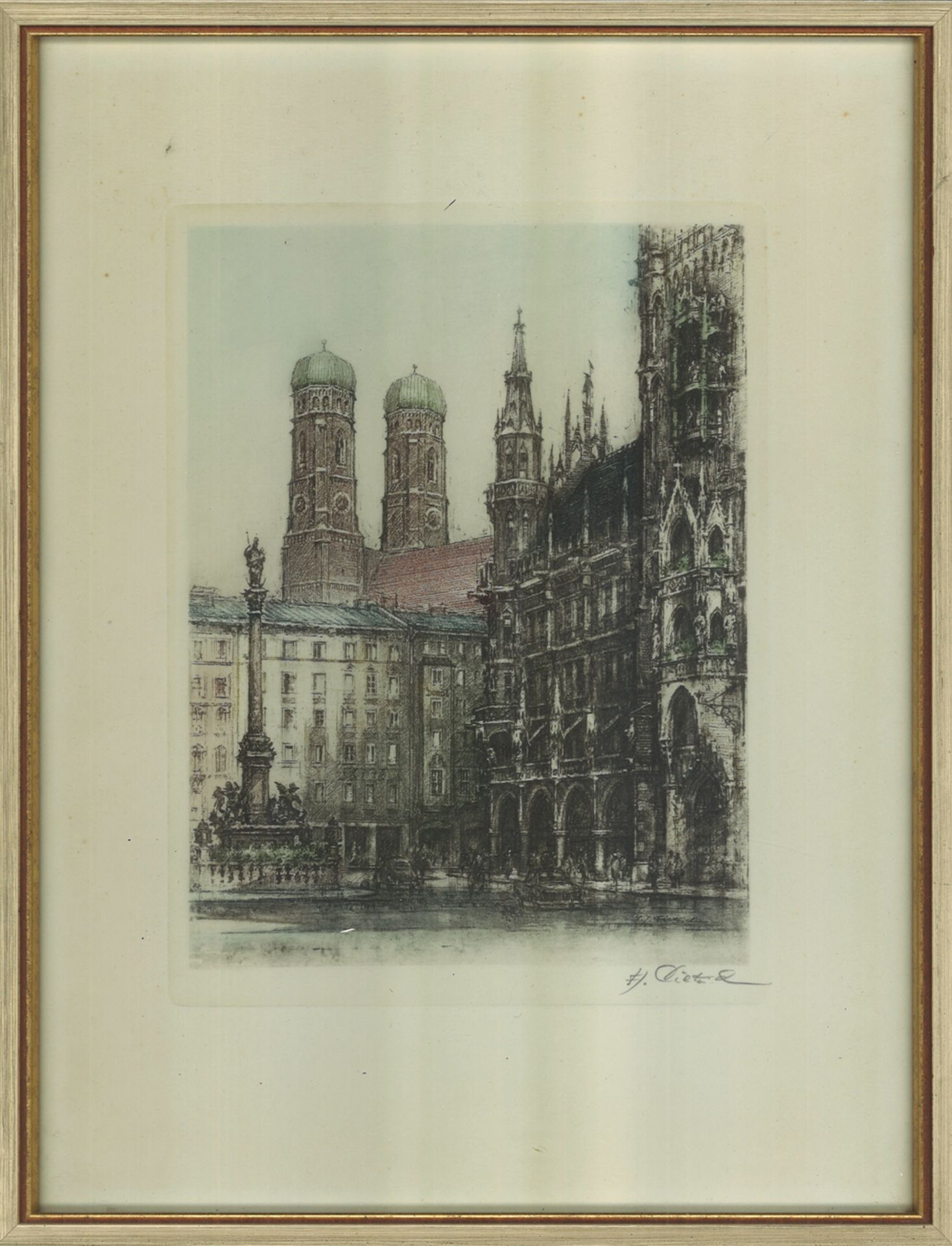 Fred Joachim DIETRICH (1918-?) Farbradierung "München" rechts unten signiert F.J. Dietrich. Hinter