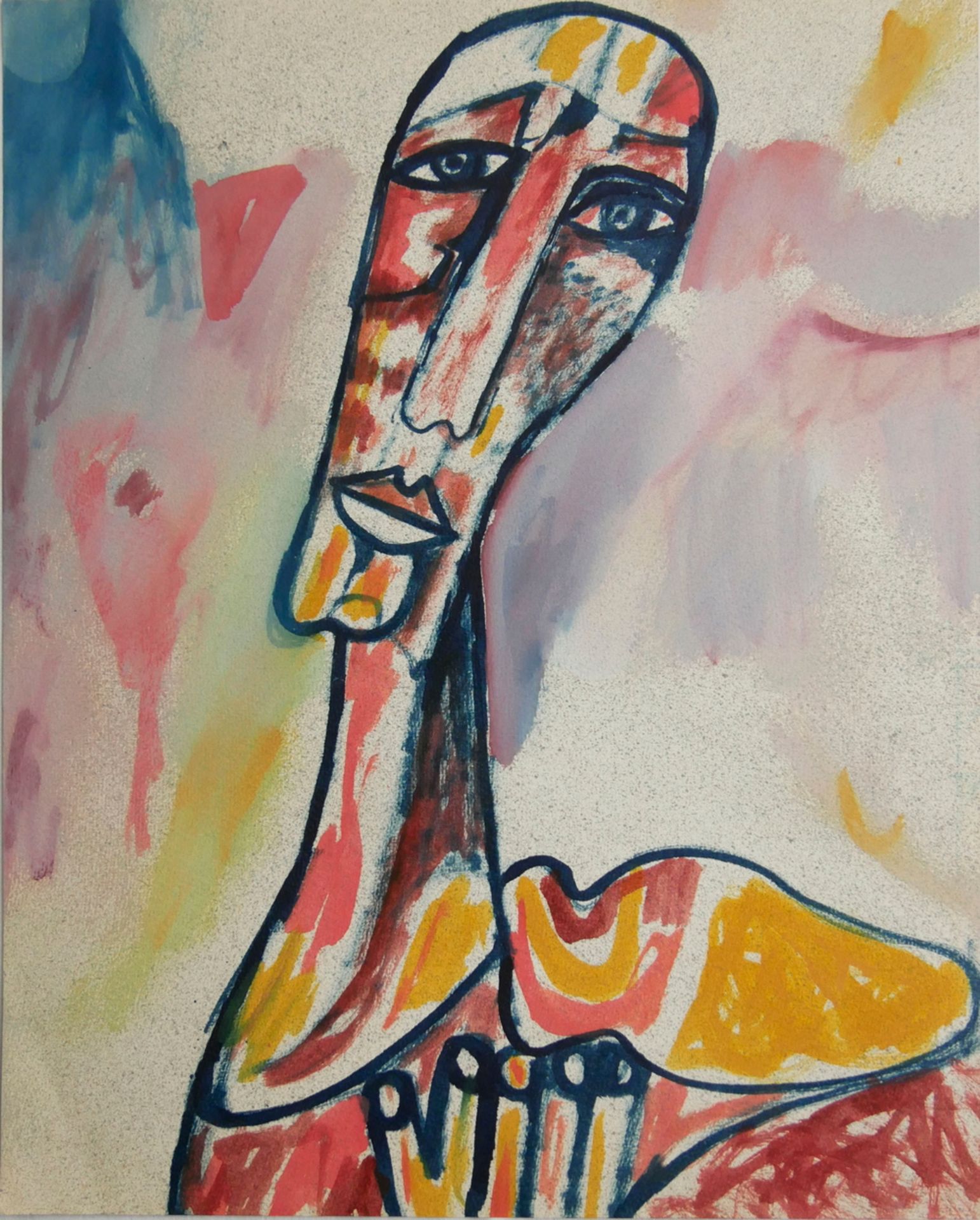 Buntstiftzeichnung, abstrakter Kopf, wohl Vladimir Erlebach (1934-2018), Maße: Breite ca. 35 cm