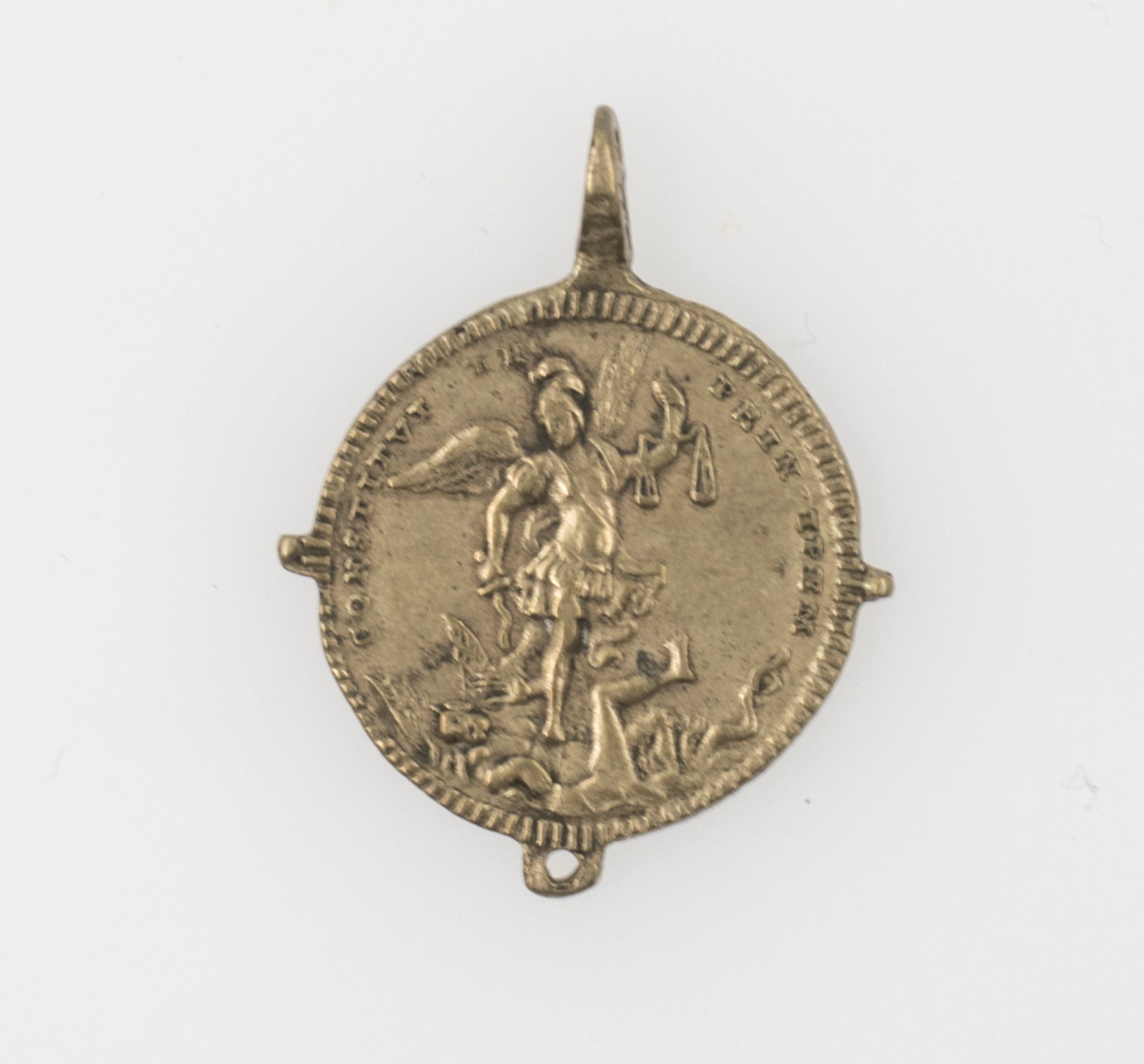 Tragbare christliche Medaille, Erzengel Michael, Rv. Hl. Maria. Durchmesser: ca. 27 mm.