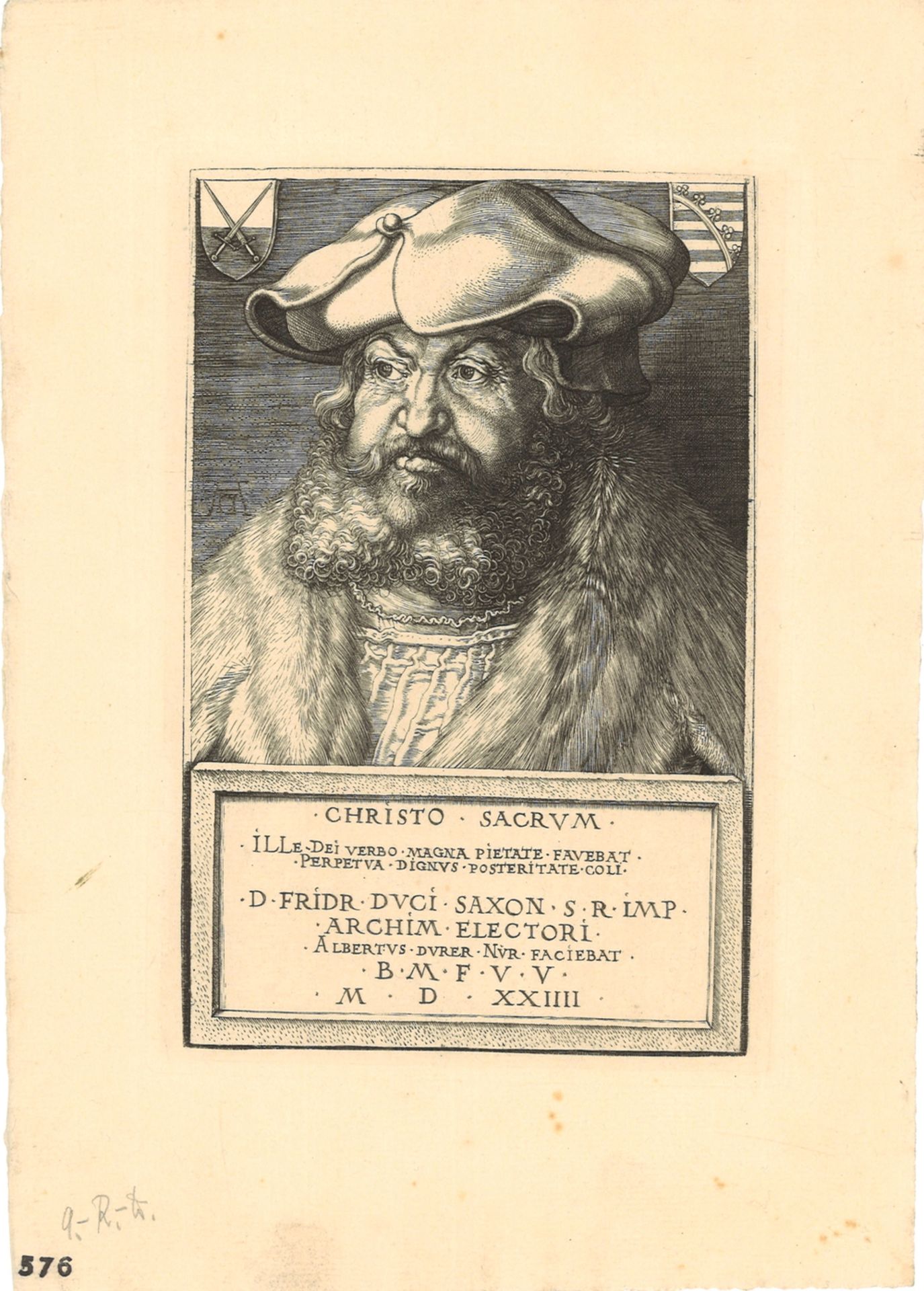 Druckgrafik "Porträt von Friedrich III., Kurfürst von Sachsen (1463-1525)" von Albrecht Dürer,
