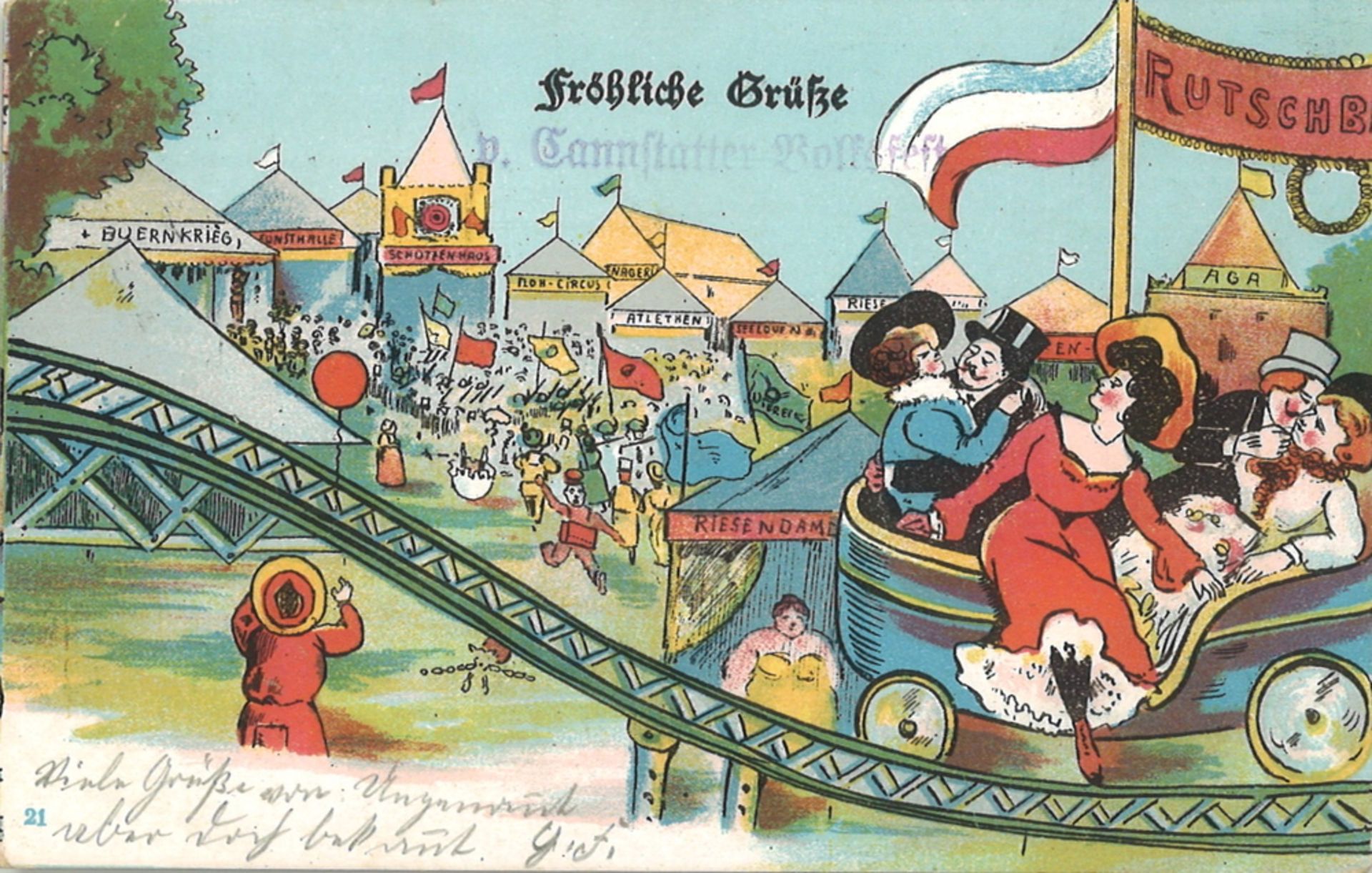 Postkarte "fröhliche Grüße vom Cannstatter Volksfest", gelaufen