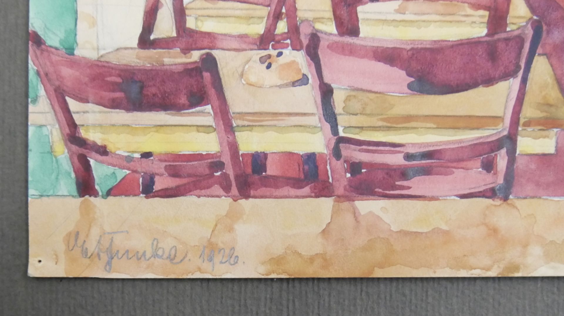 Aquarell, "Im Café", von Ernst August Funke, aus Nachlaß-Auflösung, Teil 1, Signatur und - Bild 2 aus 2