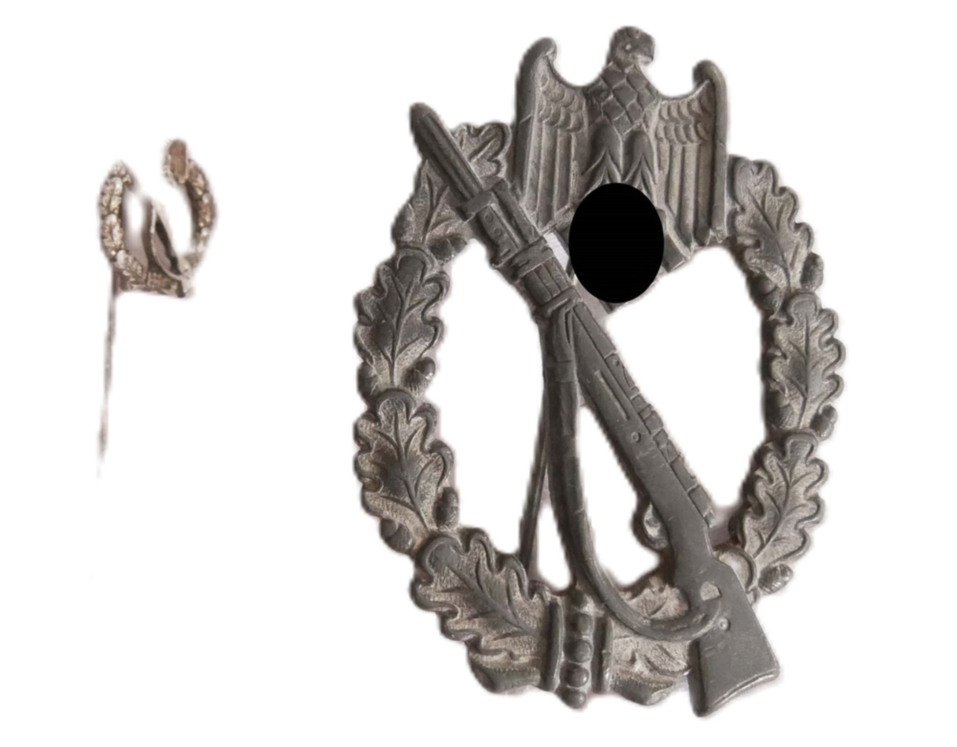 Infanterie - Sturmabzeichen 3. Reich ohne Hersteller (Nadel defekt) sowie die dazugehörige