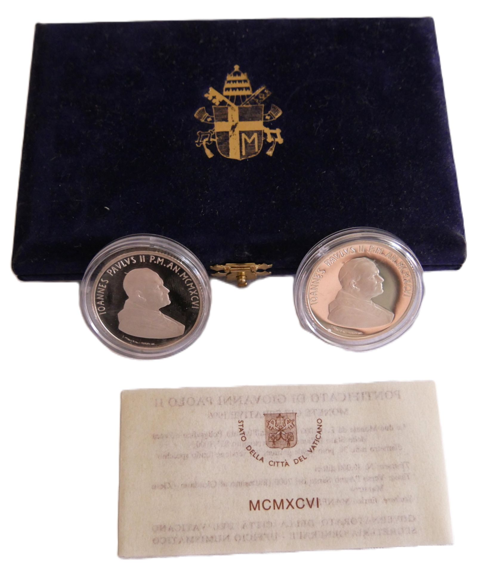 Vatikan, Johannes Paul II., 2 Sondermünzen 1996, 835er Silber, je Nennwert 10.000 Lire. Thema: Auf