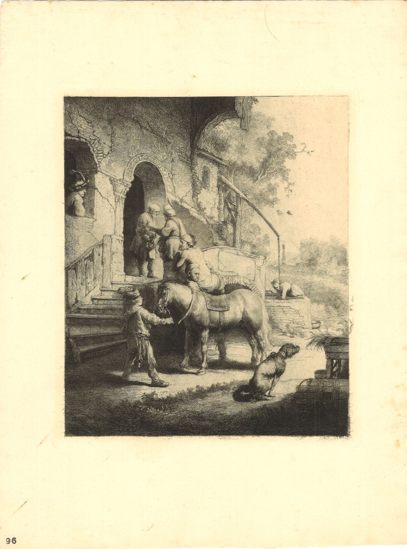 Druckgrafik "Der barmherzige Samariter", 1633, von Rembrandt Harmensz. van Rijn (1606-1669)