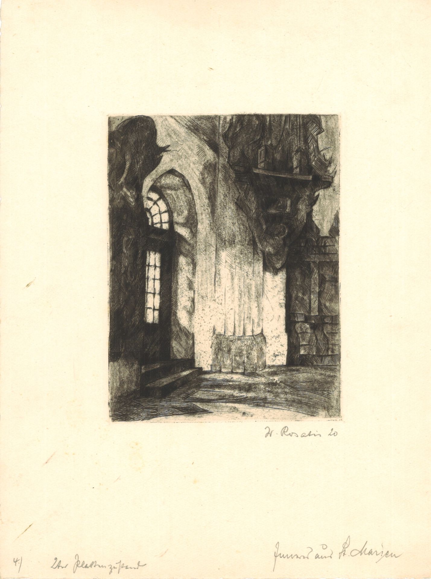Radierung "Zur St. Marien Lübeck" von Waldemar Rosatis (1898-1964), Signatur rechts unten 20,