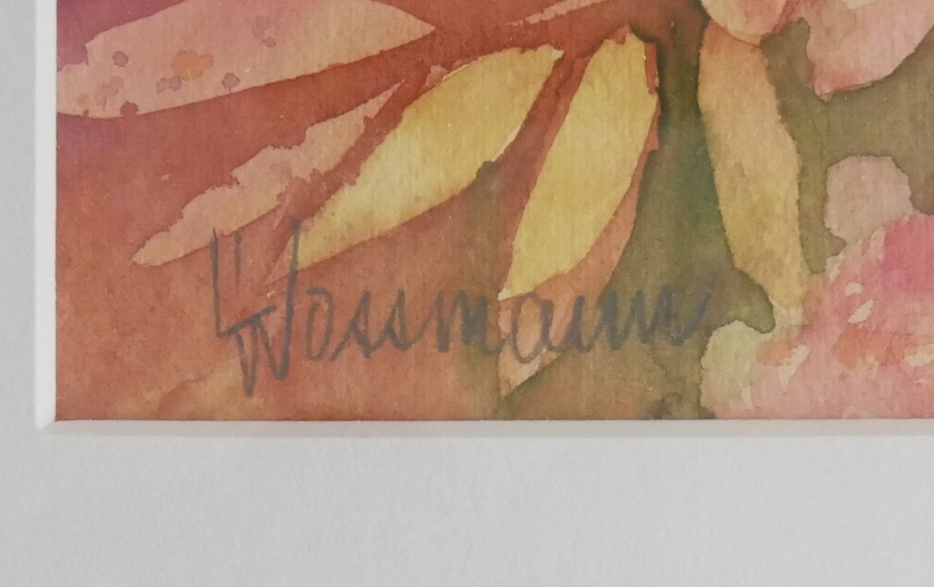 Aquarell "Blüten" von W. Ottmann, Signatur links unten, hinter Glas gerahmt, Maße inkl. Rahmen: - Bild 2 aus 2