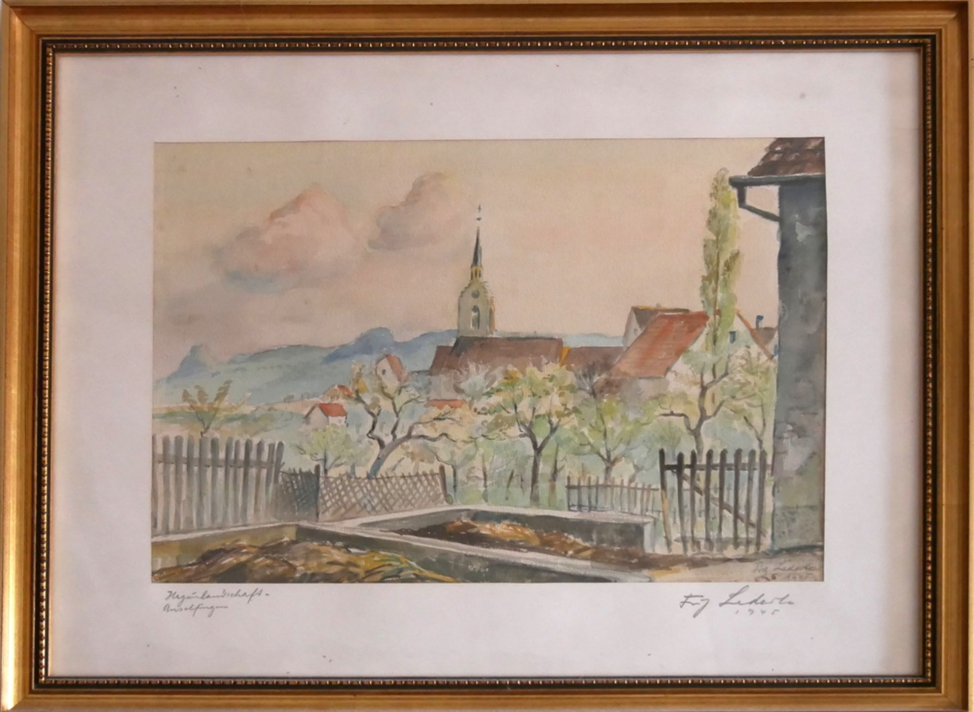 Fritz LEDERLE (1901-1975) Aquarell "Hegaulandschaft - Aselfingen" rechts unten Signatur Fritz