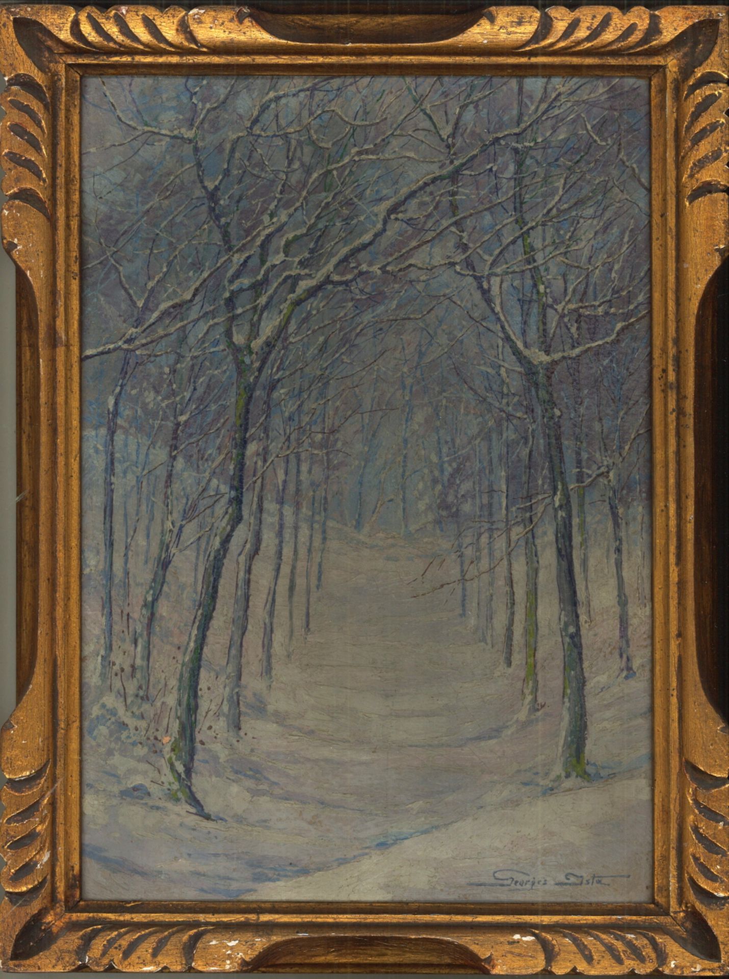 Georges ISTA (1874-1939). Ölgemälde auf Malkarton "Winterlandschaft" im goldenen Holzrahmen,