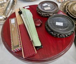 A group of mixed Chinese/ Japanese ware, to include two Chinese hardwood stands, five assorted fans,