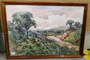 Burmese School Plantation Workers watercolour indistinctly signed lower left, 'Maung? 91' 32cm x