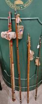 Fishing interest: four assorted fishing rods to include a two-piece Lee rod, a three piece Milbro