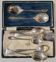 A collection of silver to include a cased pair of Birmingham silver jam spoons, Sheffield silver