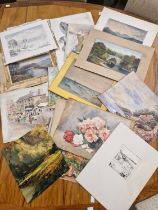 A group of assorted watercolours, etchings and prints to include Amy Mary West (ex.b.1907-1913), '