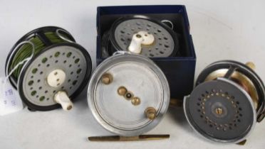 Fishing interest: four assorted fishing reels to include two 'Edgar Sealey 'Flyluxe'; a C.