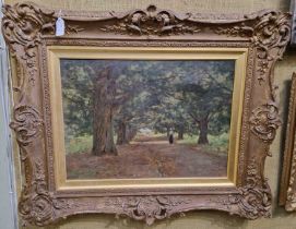 Alexander Kellock Brown RSA RSW RI (1849-1922) Summertime, a tree lined avenue with mother and