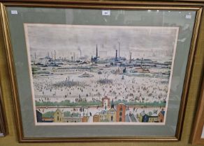 After L. S. Lowry (1887-1976) Cityscape photographic print with facsimile signature 56cm x 76cm,