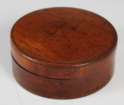 A late 18th century mahogany circular box with label for 'Jas Corte, Glasgow' containing hydrostatic