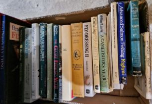 A box of assorted books mainly fishing interest to include 'The Art of Salmon Fishing' by Jock