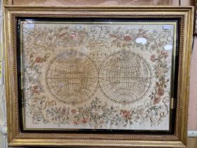 A late 18th / early 19th century silkwork picture titled 'The World with all the Modern