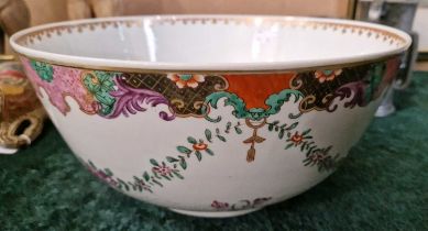 A late 19th/ early 20th century Samson porcelain punch bowl, the exterior decorated with a repeating