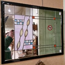 A decorative stained and leaded glass rectangular wall mirror 50cm x 60cm.