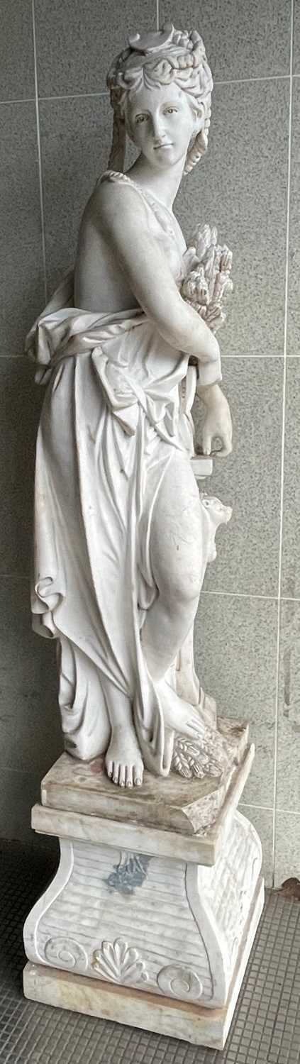 A pair of white marble figure groups, 20th century, both carved as classical maidens, semi-clad, one - Image 15 of 15